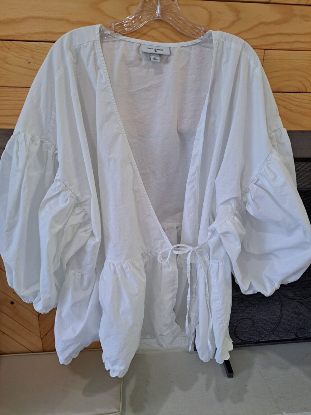 Kika Vargas 3XL Target White Puff Sleeve Wrap Scallop Edge Blouse Summer Cotton - Picture 4 of 11